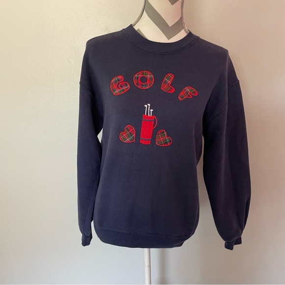 Jerzees Vintage Super Sweats Dark Blue Golf Sweater - Picture 2 of 5